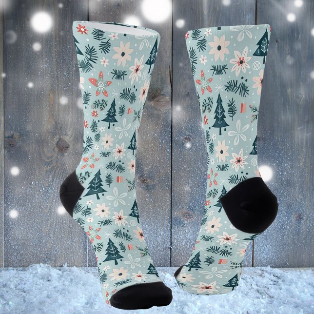 Baum- und Blume-Design Socken (floral christmas 1)