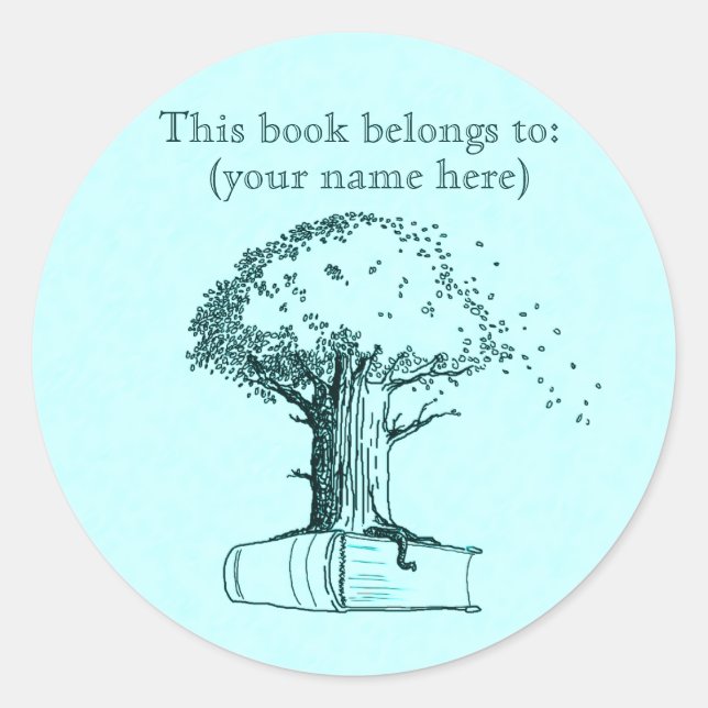 Baum und Buch, hellblau Runder Aufkleber (Vorderseite)