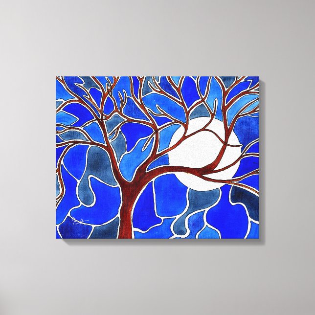 Baum und Mond auf der Leinwand - Blau (Vorderseite)