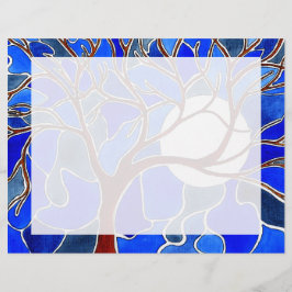 Baum und Mond auf der Leinwand - Blau