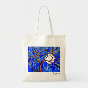 Baum und Mond auf Leinwand - Blau Tragetasche