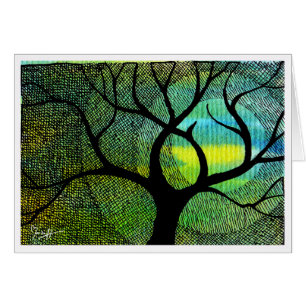 Baum und Mond - Blau und Gelb