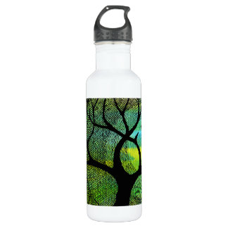 Baum-und Mond-- blaue und gelbe Aquarelle Edelstahlflasche