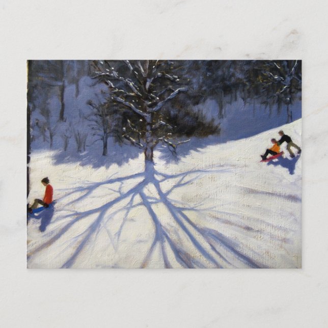 Baum und zwei Rodeln Postkarte (Vorderseite)