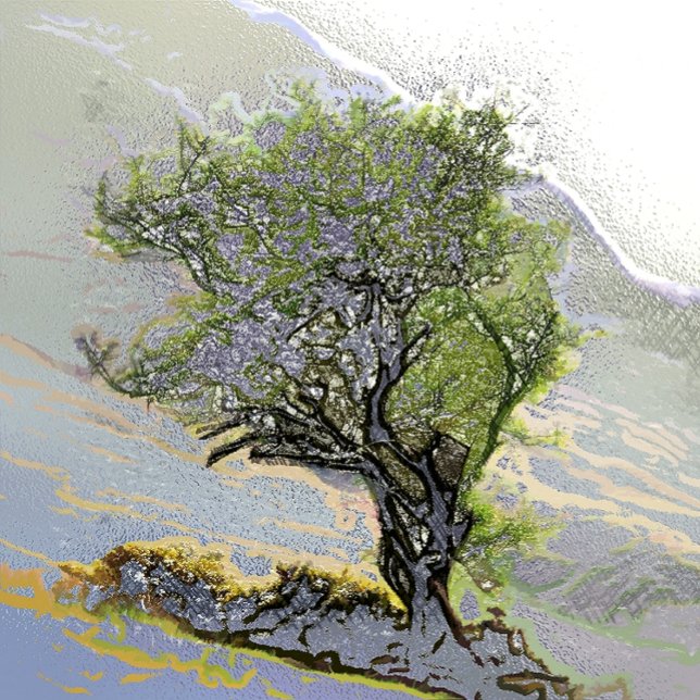 BAUM VISITENKARTE (A beautiful digital oil of a lone mountain tree. )