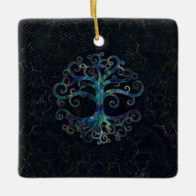 Baum von Leben Marmor und Gold Keramikornament (Vorderseite)