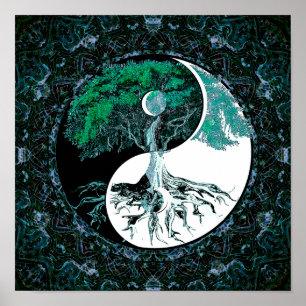Baum von Leben Yin Yang Mondschein Poster