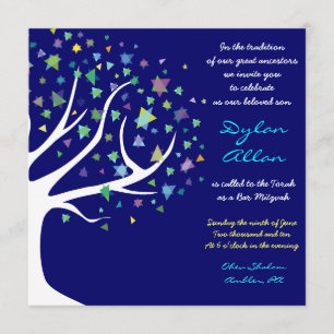 Baum von Life Stars Bar Mitzvah Einladung Blauer H