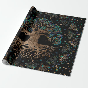 Baum - Yggdrasil Golden und Marmor Geschenkpapier