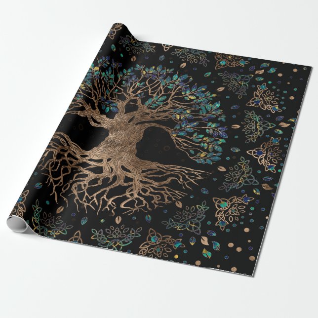 Baum - Yggdrasil Golden und Marmor Geschenkpapier (Ungerollt)