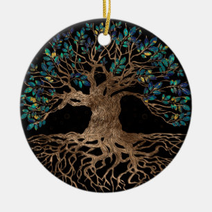Baum - Yggdrasil Golden und Marmor Keramik Ornament
