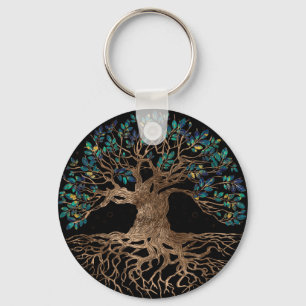 Baum - Yggdrasil Golden und Marmor Schlüsselanhänger