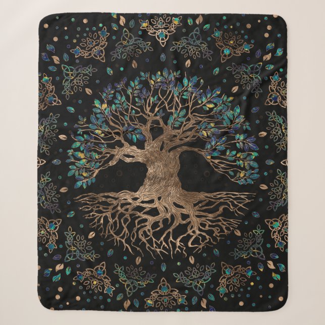 Baum - Yggdrasil Golden und Marmor Sherpadecke (Vorderseite)