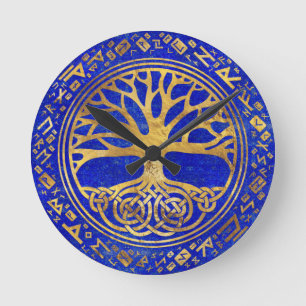 Baum - Yggdrasil - Lapis Lazuli Runde Wanduhr