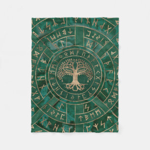 Baum - Yggdrasil und Futhark - Malachit Fleecedecke