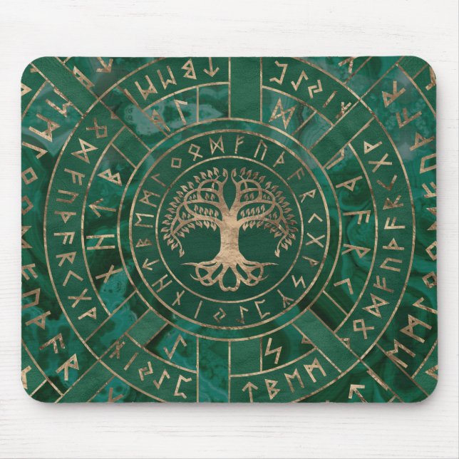 Baum - Yggdrasil und Futhark - Malachit Mousepad (Vorne)