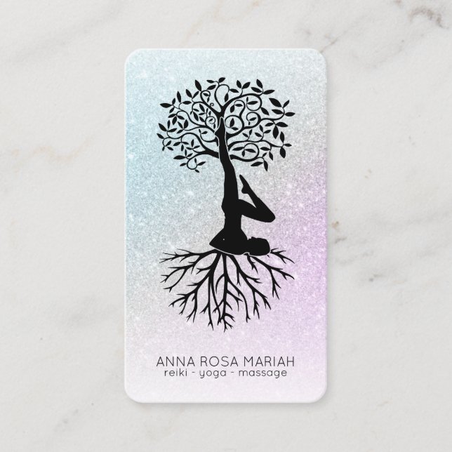 *~* Baum Yoga Pastel Glitzer Man Woman S Visitenkarte (Vorderseite)