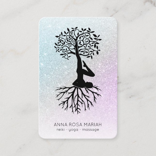*~* Baum Yoga Pastel Glitzer Man Woman Visitenkarte (Vorderseite)