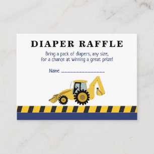 Baumaschinen-Baby-Shower-Windel-Raffle Begleitkarte