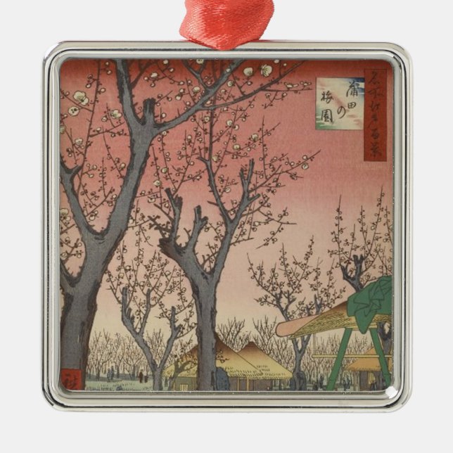 Baumblüten Pflaumengarten Japanisch Ornament Aus Metall (Vorne)