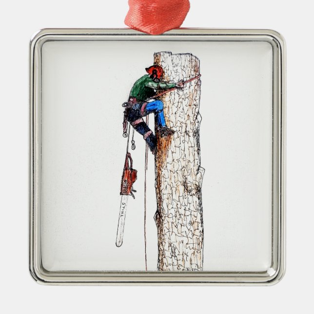 Baumchirurg Arborist Silbernes Ornament (Vorne)