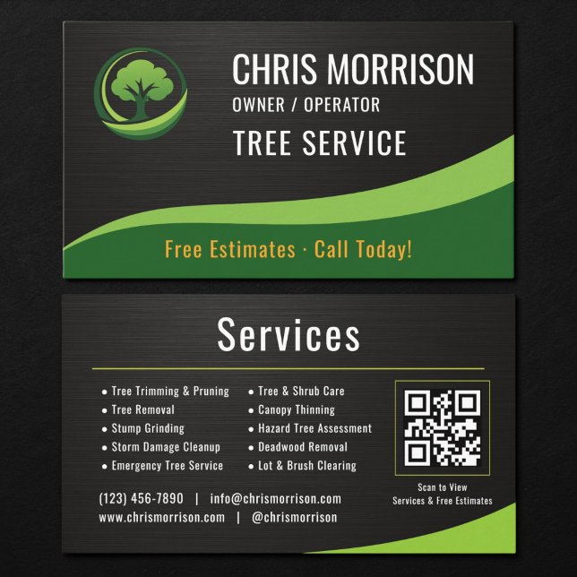 Baumdienst Arborist QR-Code Metallisch Visitenkarte (Von Creator hochgeladen)