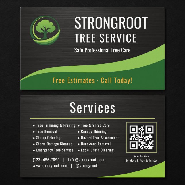 Baumdienst Arborist QR-Code Metallisch Visitenkarte (Von Creator hochgeladen)