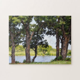 Bäume am See Friedliche Natur Kunstpuzzle