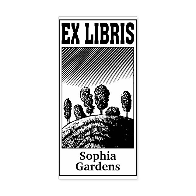 Bäume auf einem Hügel Ex Libris Kautschuk Briefmar Gummistempel (Prägung)