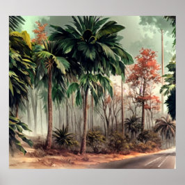 Bäume auf einer Seite der Landstraße Poster