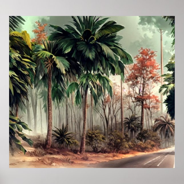 Bäume auf einer Seite der Landstraße Poster (Vorne)