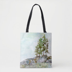Bäume auf Felsen Wasserfarbe des Kanulandes Tasche