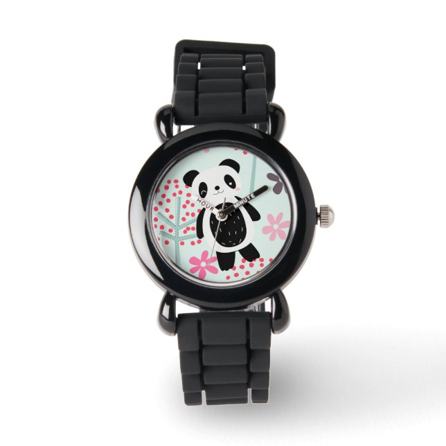 Bäume, Blume und Panda-Bären Armbanduhr (Vorderseite)