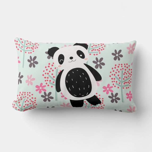 Bäume, Blume und Panda-Bären Lendenkissen (Vorderseite)