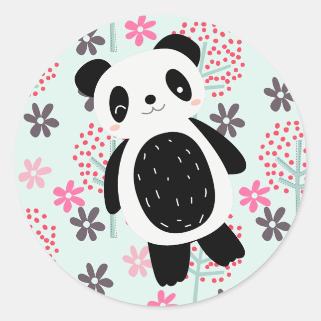 Bäume, Blume und Panda-Bären Runder Aufkleber (Vorderseite)