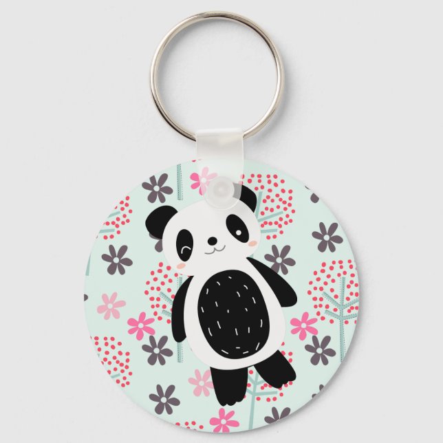 Bäume, Blume und Panda-Bären Schlüsselanhänger (Vorderseite)