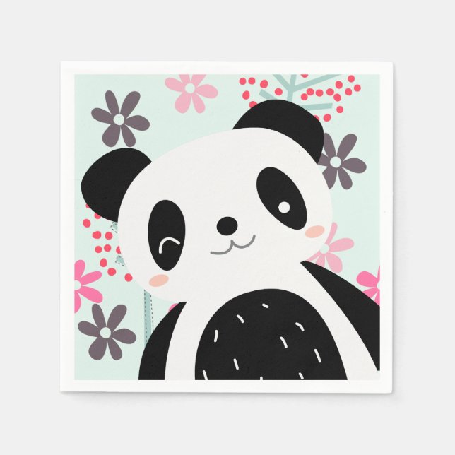 Bäume, Blume und Panda-Bären Serviette (Vorderseite)