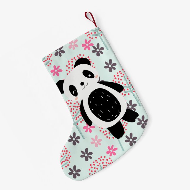Bäume, Blumen und Panda-Bären Kleiner Weihnachtsstrumpf (Rückseite (Hängend))