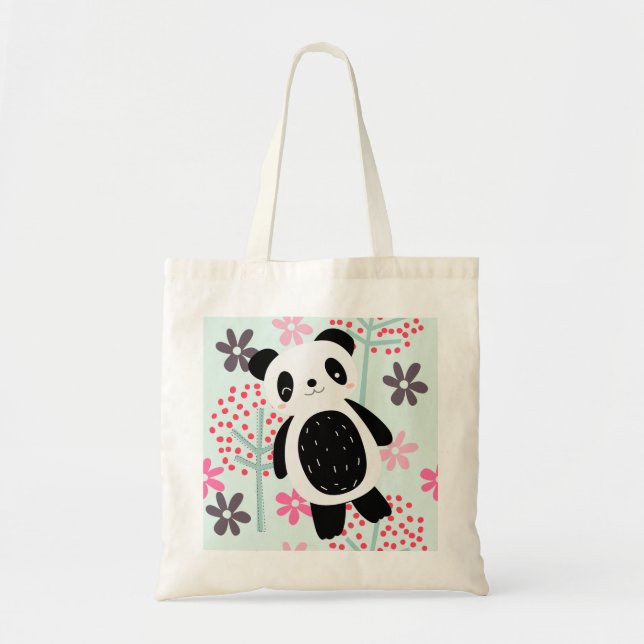 Bäume, Blumen und Panda-Bären Tragetasche (Vorne)