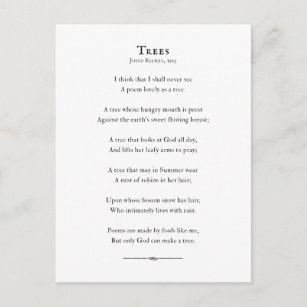 Bäume Gedicht von Kilmer, inspirierende Poesie Postkarte