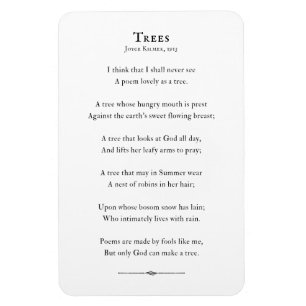 Bäume Gedicht von Kilmer, Zitat inspirierender Ged Magnet
