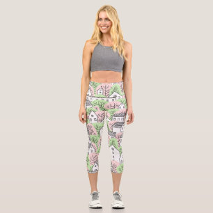 Bäume, Häuser, frühlingstädtische Landschaft Capri Leggings