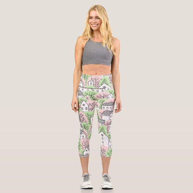 Bäume, Häuser, frühlingstädtische Landschaft Capri Leggings (Vorderseite)