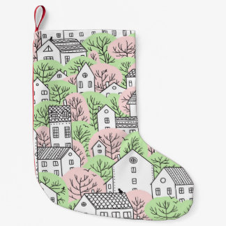 Bäume, Häuser, frühlingstädtische Landschaft Kleiner Weihnachtsstrumpf