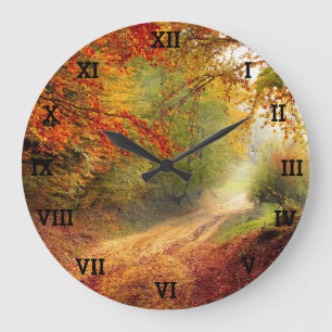 Bäume Herbst Herbstlaube Orangenwald Große Wanduhr