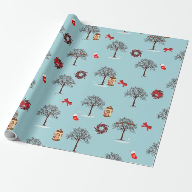 Bäume im Winter und Weihnachtsdekorationen Geschenkpapier (Ungerollt)
