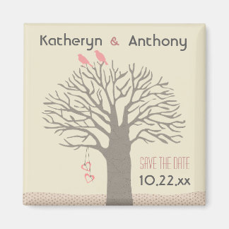 Bäume lieben Vögel speichern das Datum Magnet rosa