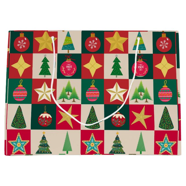 Bäume Ornamente und Sterne Plätze Große Geschenktüte (Vorderseite)