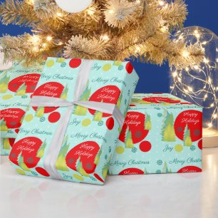 Bäume Schneeflocken und Polka-Punkte Geschenkpapier
