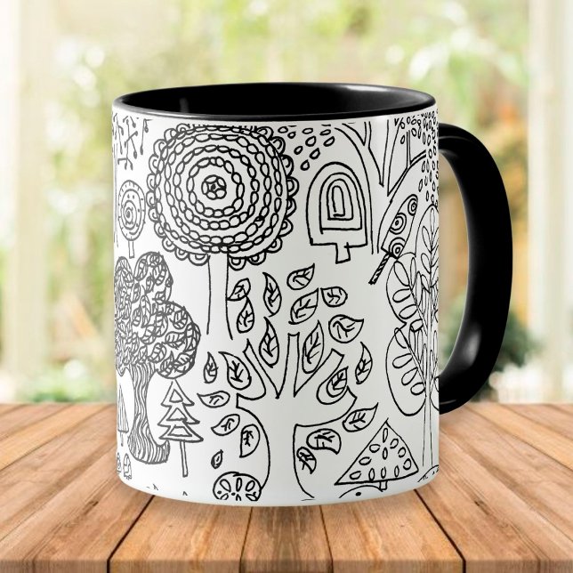 Bäume Schwarz und Weiß handgezeichnet Moderne Kuns Tasse (Von Creator hochgeladen)